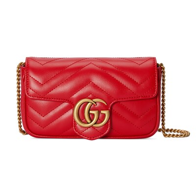 GG Marmont matelassé super mini bag in red leather