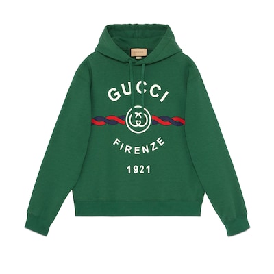 Felpa in cotone con Incrocio GG torchon in verde GUCCI Italia