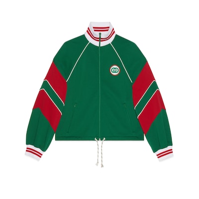 gucci striped logo intarsia cotton track jacket