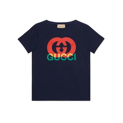 Children's printed T-shirt in blue | GUCCI® US