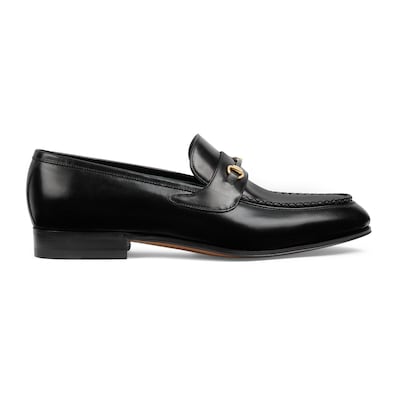 Men s loafer with leather covered Horsebit in black leather