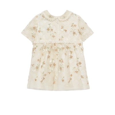 Baby embroidered silk organza dress in off white and multicolour