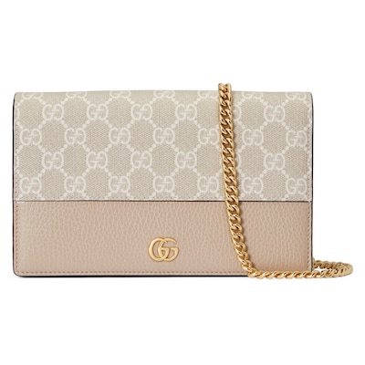 GUCCI GG Marmont Bi color Mini Chain Bag Neutral Leather