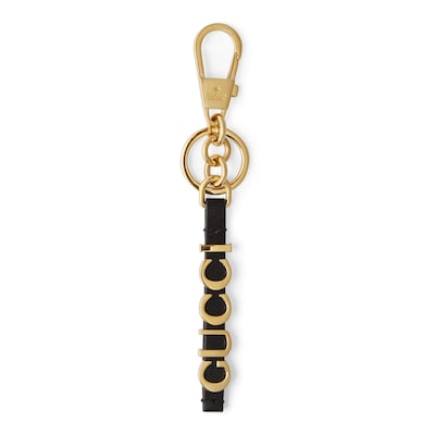 GUCCI スクリプト キーチェーンゴールドトーン ブラス、ブラック