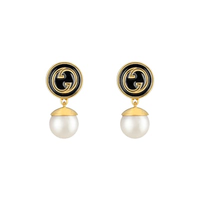 Boucles d oreilles Gucci Blondie avec perle en email noir GUCCI BE