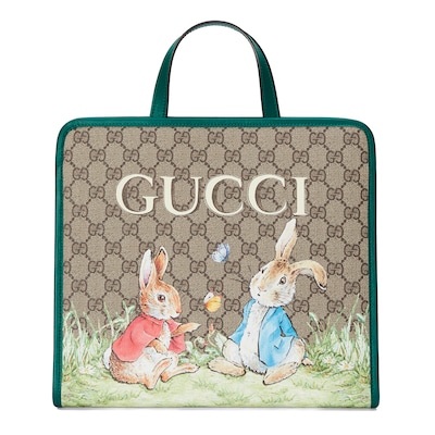 Peter Rabbit x Gucci Shopper in beige und ebenholzfarbener GG Supreme GUCCI DE