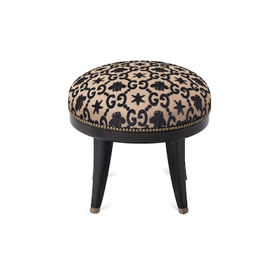 GG bee and star jacquard round stool in black velvet GG bee and star jacquard round stool in black velvet