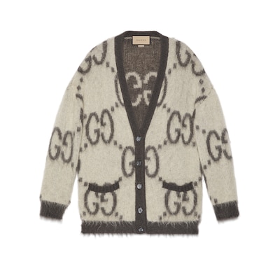 Reversible GG mohair cardigan in cream and dark grey | GUCCI® US