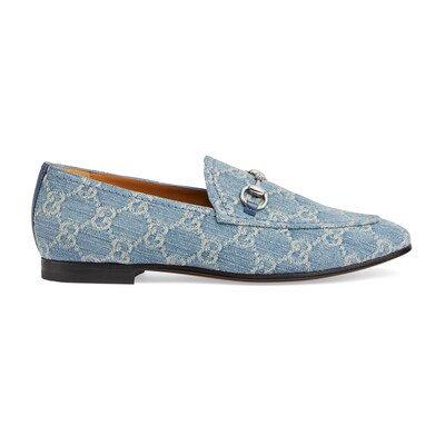 Women s Gucci Jordaan loafer in light blue and ivory denim GUCCI UK