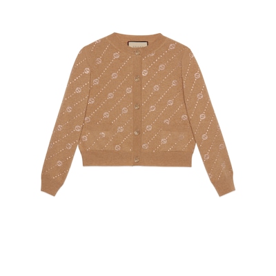 Cashmere cardigan with Interlocking G in camel GUCCI GR