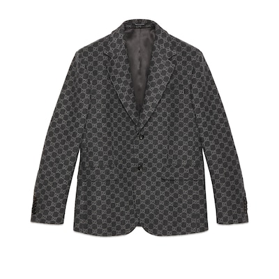 GG flannel jacket in dark grey and grey GUCCI US