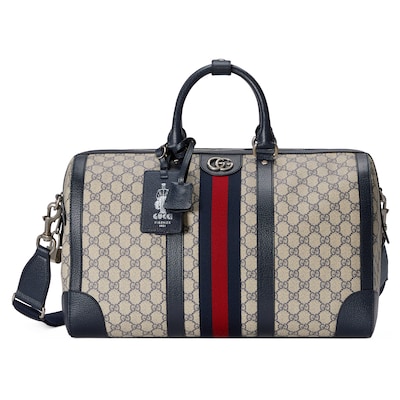 Gucci Savoy medium duffle bag in beige and blue GG Supreme
