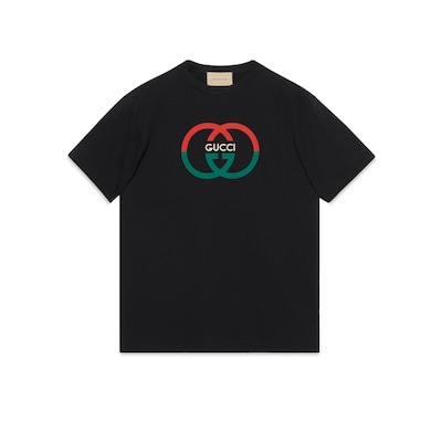 T Shirt aus Baumwolljersey mit Print in schwarz GUCCI DE