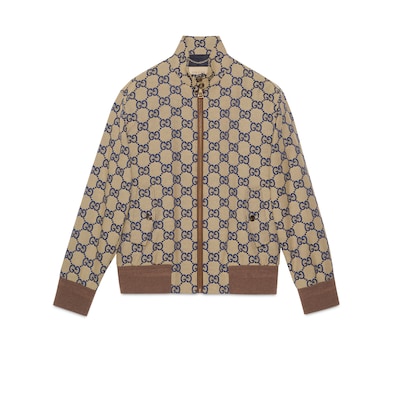 Maxi GG canvas zip jacket in beige and blue | GUCCI® US