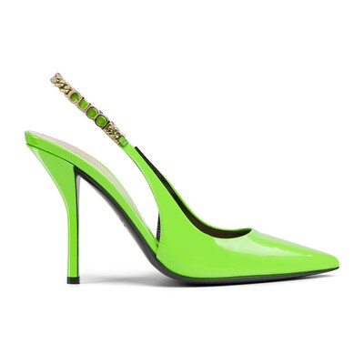 Gucci Signoria slingback pump in electric green patent leather