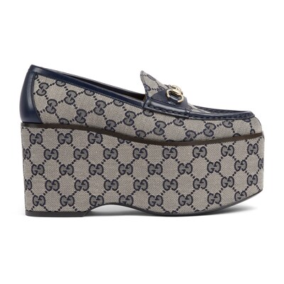 Mocas n Gucci Horsebit con plataforma mujer en lona original GG