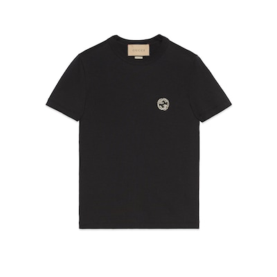 Cotton jersey T-shirt with Interlocking G in black | GUCCI® US