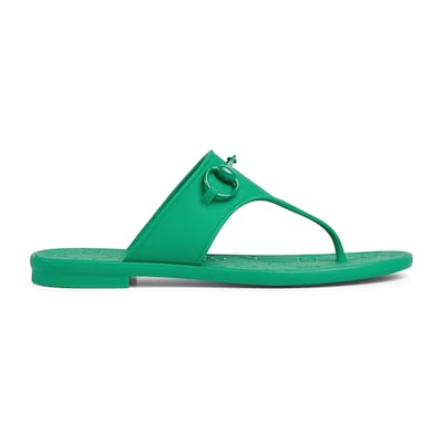 Women s thong sandal with Horsebit in green rubber GUCCI US