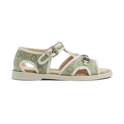 Sandalo bambino con Morsetto in cotone Doppia G verde chiaro GUCCI Italia
