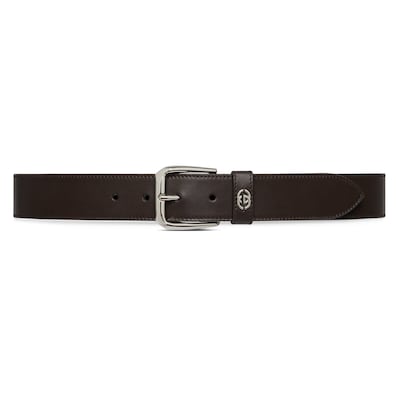 GUCCI Belt With Interlocking G Detail Size 75 Brown Leather