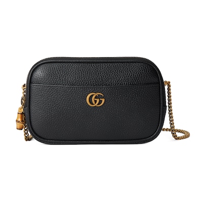 Double G super mini bag with bamboo in black leather GUCCI UK