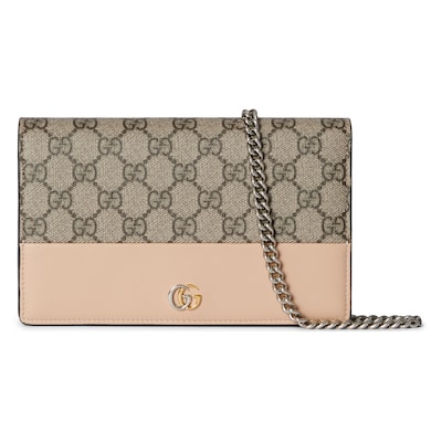 GG Marmont chain wallet in ebony Supreme, light beige