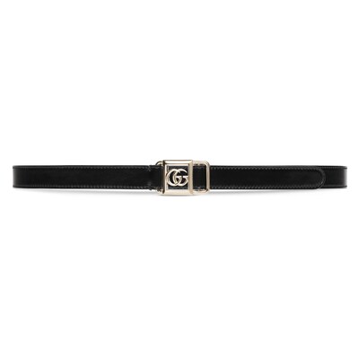 Thin belt with Double G buckle in black leather GUCCI UK