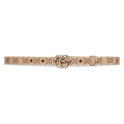 Ceinture fine GG Marmont en toile GG beige et ebene GUCCI BE