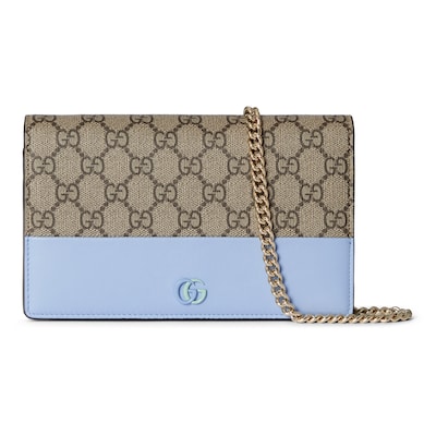 Portafoglio GG Marmont con catena in tessuto Supreme ebano pelle lilla GUCCI Italia
