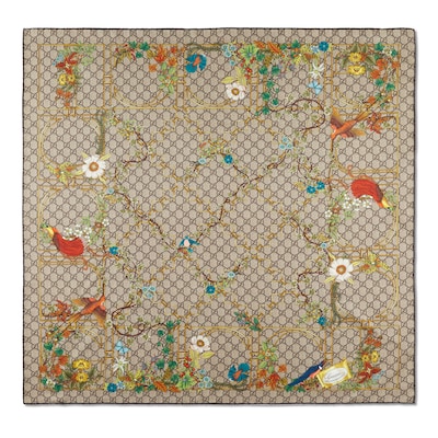 プリント シルクツイル スカーフブラウン＆マルチカラー | GUCCI公式