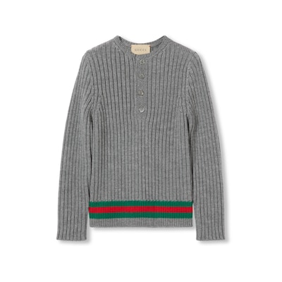 【GUCCI チルドレンズ】ウールセーター チルドレンズ〕ウール リブステッチ トップグレー | GUCCI公式