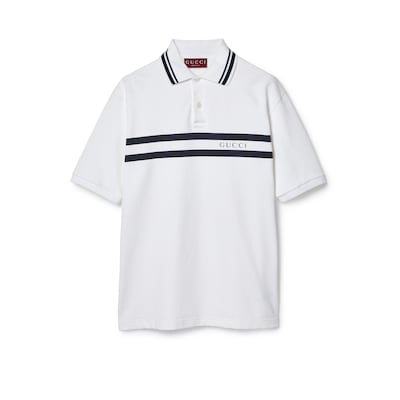 Cotton piquet polo shirt in white | GUCCI® US Cotton piquet polo shirt in white | GUCCI® US
