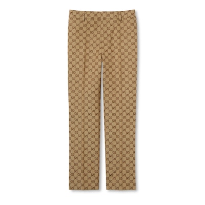 Pantalone in tessuto GG in cammello ed ebano GUCCI Italia