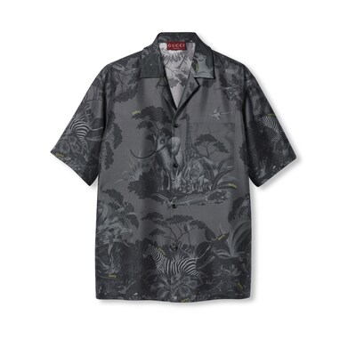 Gucci flora and fauna print silk shirt in grey GUCCI GR