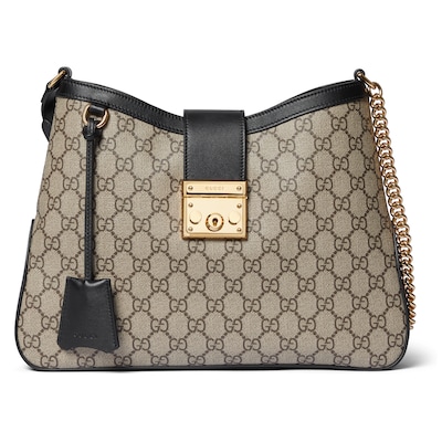 Padlock GG medium shoulder bag in black leather trim GUCCI US