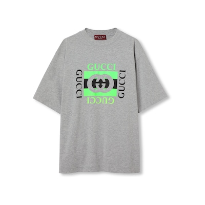Cotton jersey T-shirt with Gucci print in grey | GUCCI® ZA