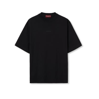 エンブロイダリー付き コットンジャージー Tシャツブラック