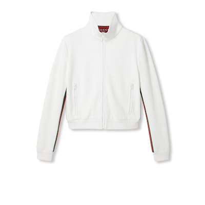 Jersey drill jacket with Web in off white | GUCCI® US Jersey drill jacket with Web in off white | GUCCI® US