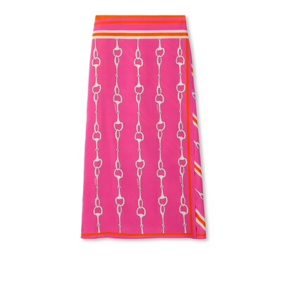 Gucci Horsebit stripe print silk skirt in fuchsia and orange GUCCI AE