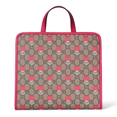 GUCCI Kids Flower Print Tote Bag Beige GG Canvas