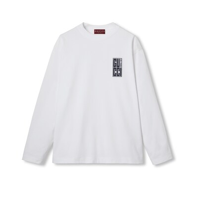 Cotton jersey T shirt with Gucci print in white GUCCI US