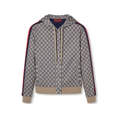 GG technical jersey jacket in blue and beige GUCCI
