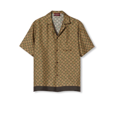 Chemise en twill de soie a imprime Mors GG en camel et ebene GUCCI FR