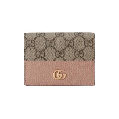 GG Marmont card case wallet in dusty pink leather and GG Supreme 