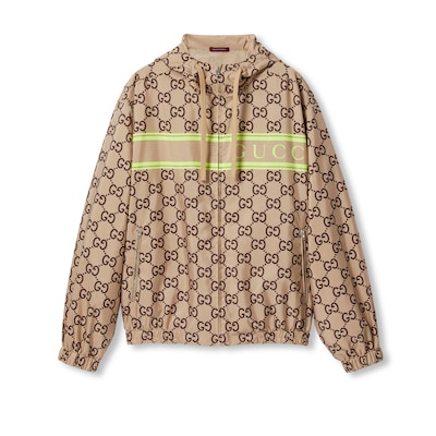 Light nylon GG print hooded jacket in beige and ebony GUCCI MX