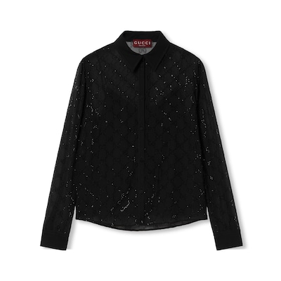 Camicia in georgette di seta leggera in nero GUCCI Italia