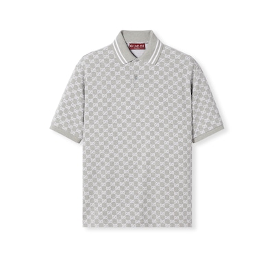 Embroidered cotton polo shirt in grey and white GUCCI US