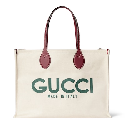 Large tote bag with Gucci print in beige canvas GUCCI US