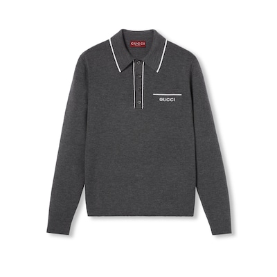 Polo a maniche lunghe in lana lavorata a maglia in grigio GUCCI Italia
