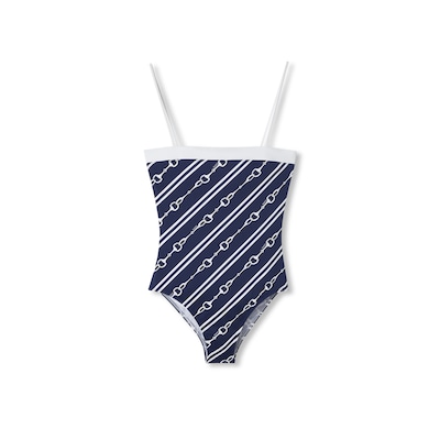 Horsebit print sparkling jersey swimsuit in blue and white GUCCI US